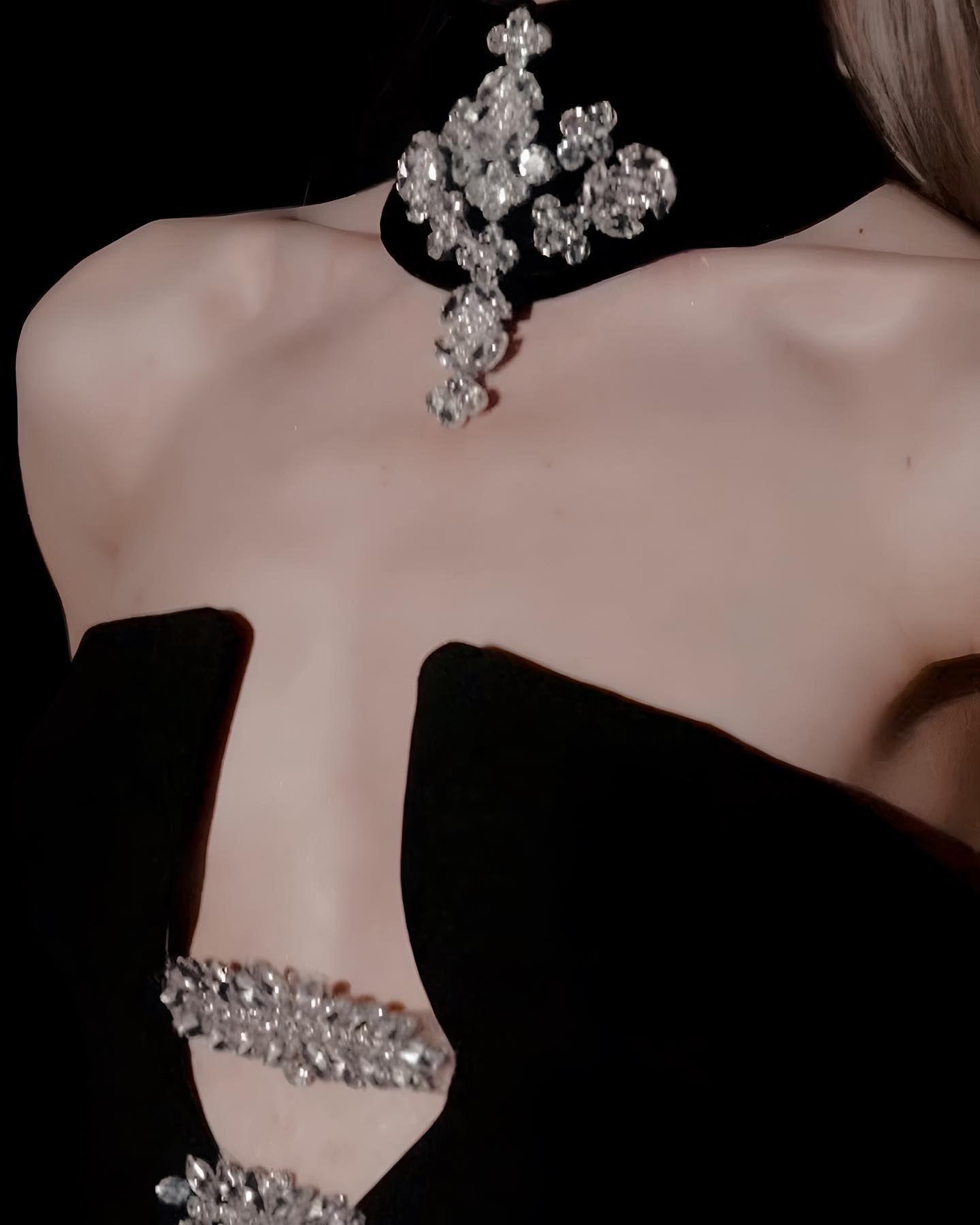 Strapless Crystal Choker Maxi Dress Black