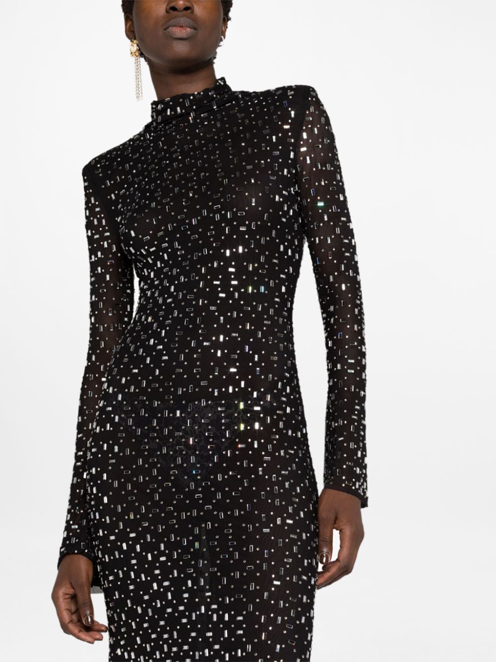 Long Sleeve Embellished Mermaid Dress Black HV1750