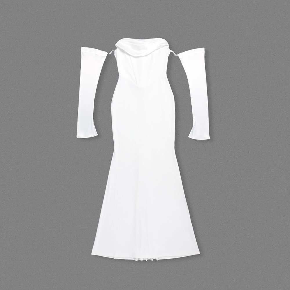 Long Sleeve Strapless Draped Maxi Dress HV2127