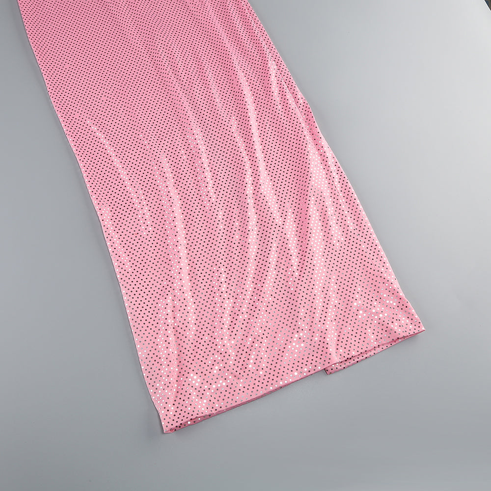 Silver Polka Dot Bustier Maxi Dress Pink HV1746