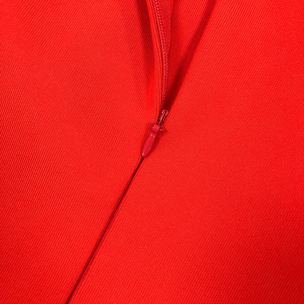 Long Sleeve Crystal Detail Midi Dress Red HV1687