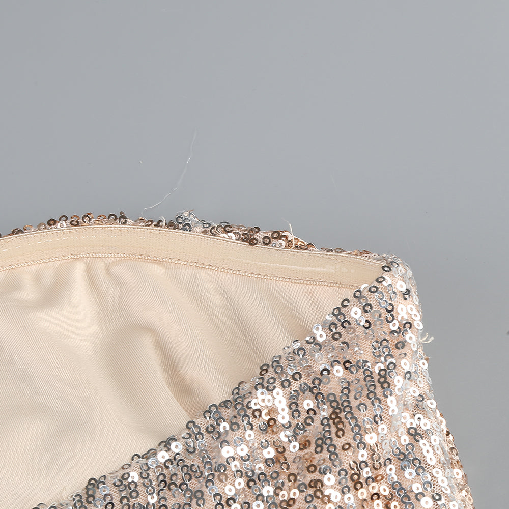 Strapless Sequin Maxi Dress Gold Silver