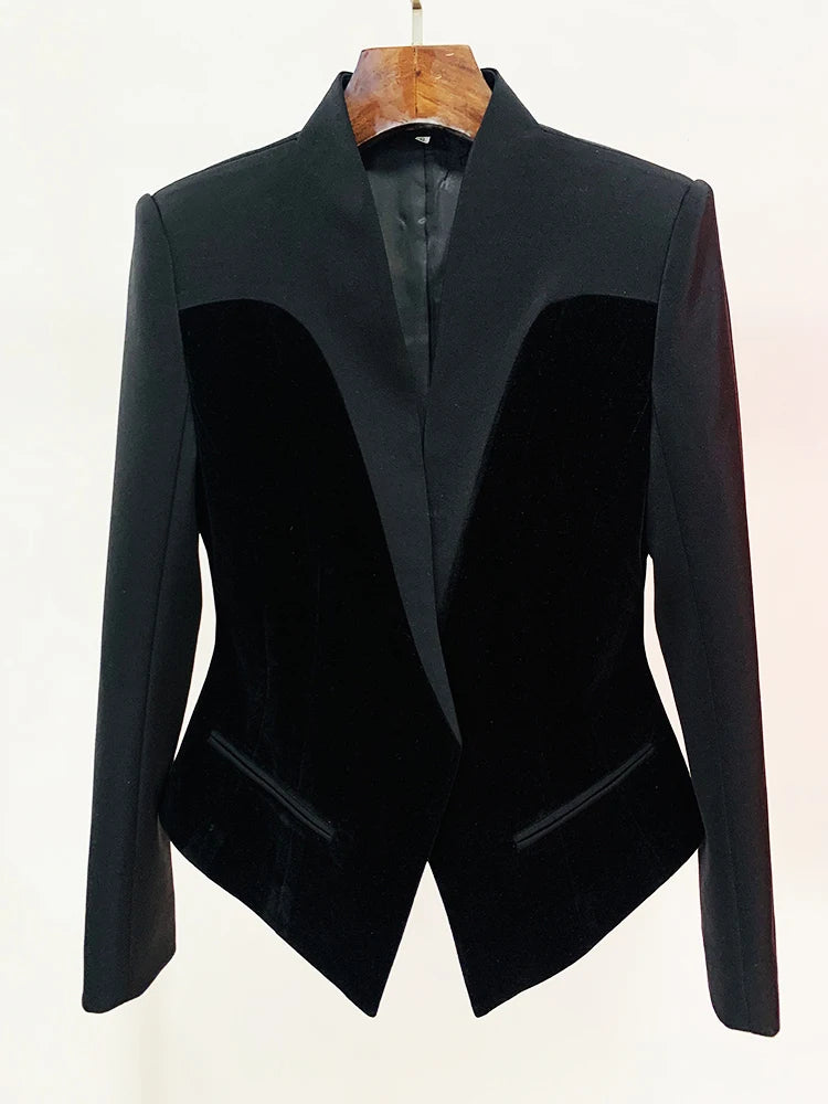 Long Sleeve Velvet Insert Blazer Black
