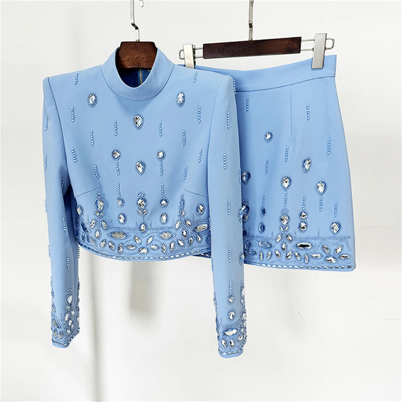 Long Sleeve Crystal Two Piece Dress