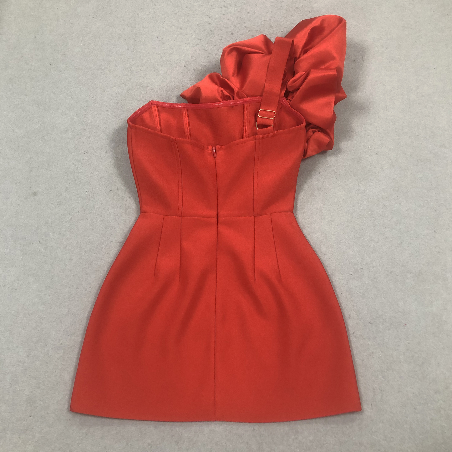Puff One Shoulder A Line Dress Red