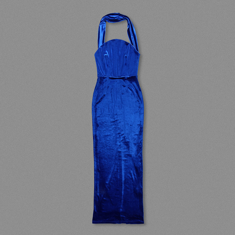 Halter Maxi Velvet Dress Blue HV2031