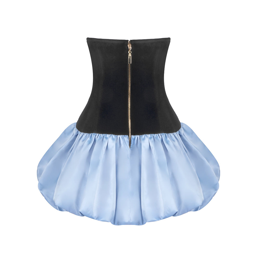 Strapless Bow Detail Puff Dress Black Blue HV2617