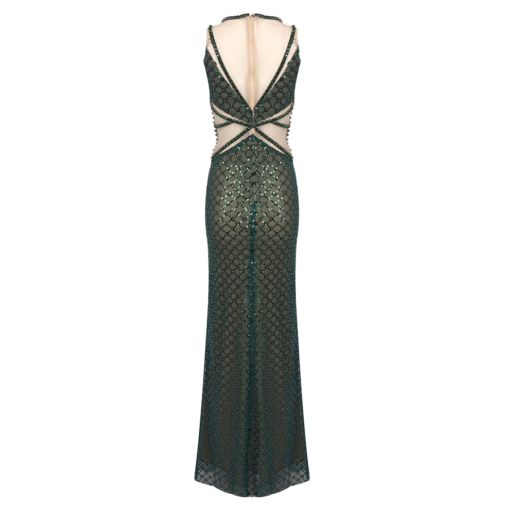 Sequined Mesh Maxi Dress Green HV1724