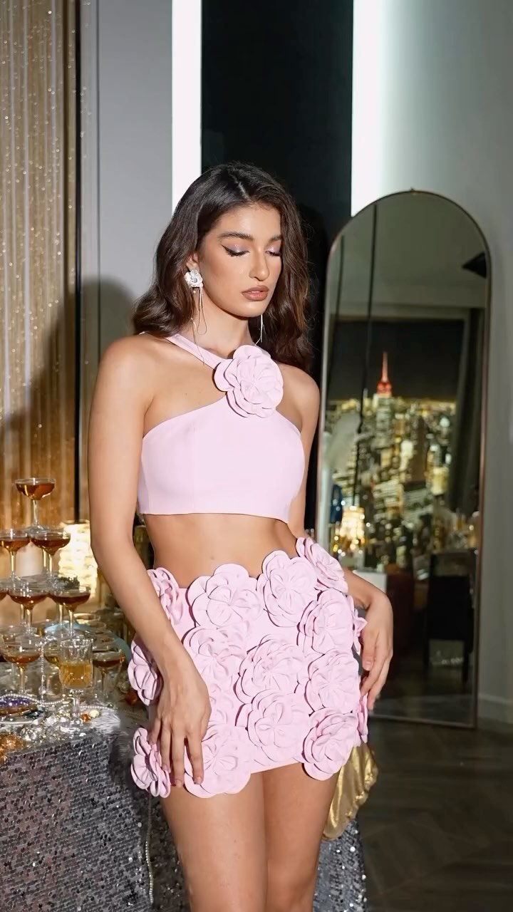 Halter Floral Detail Two Piece Dress HV1362