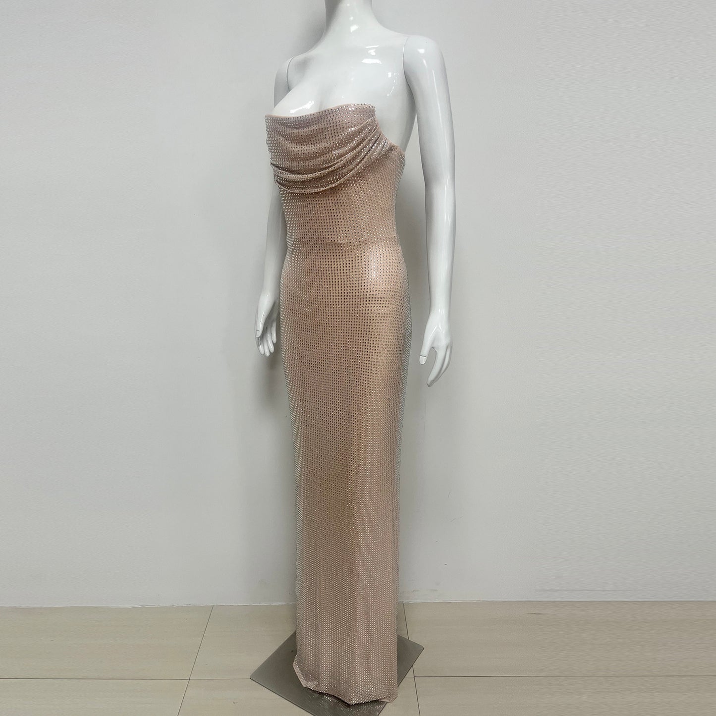 Strapless Embellished Corset Maxi Dress Nude HV2921