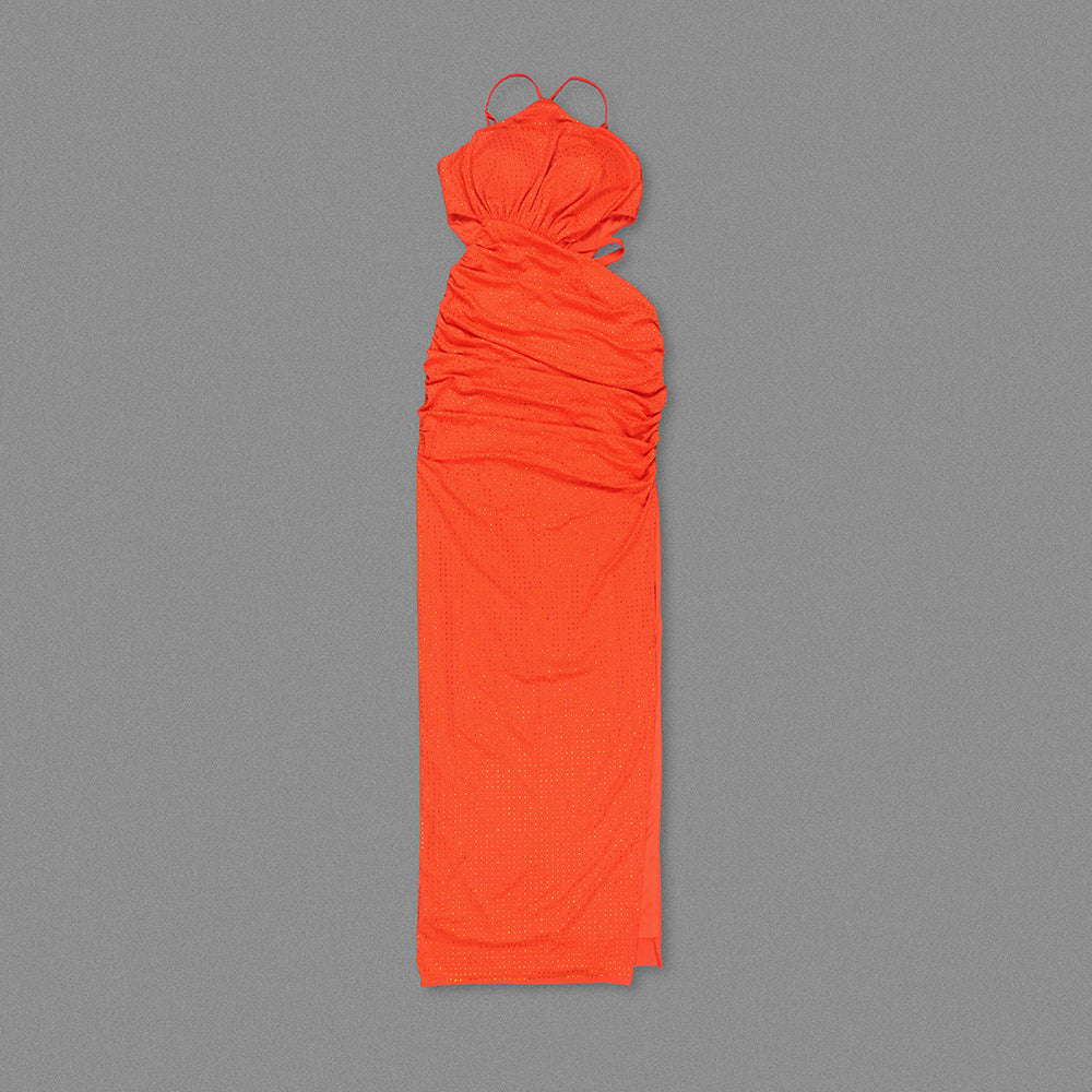 Halter Draped Maxi Dress Orange HV1658