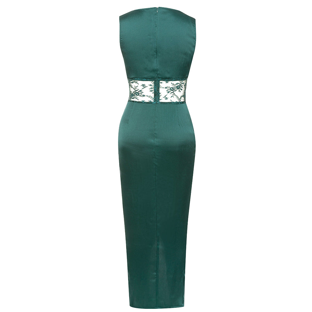 Lace Insert Draped Maxi Dress HV9553