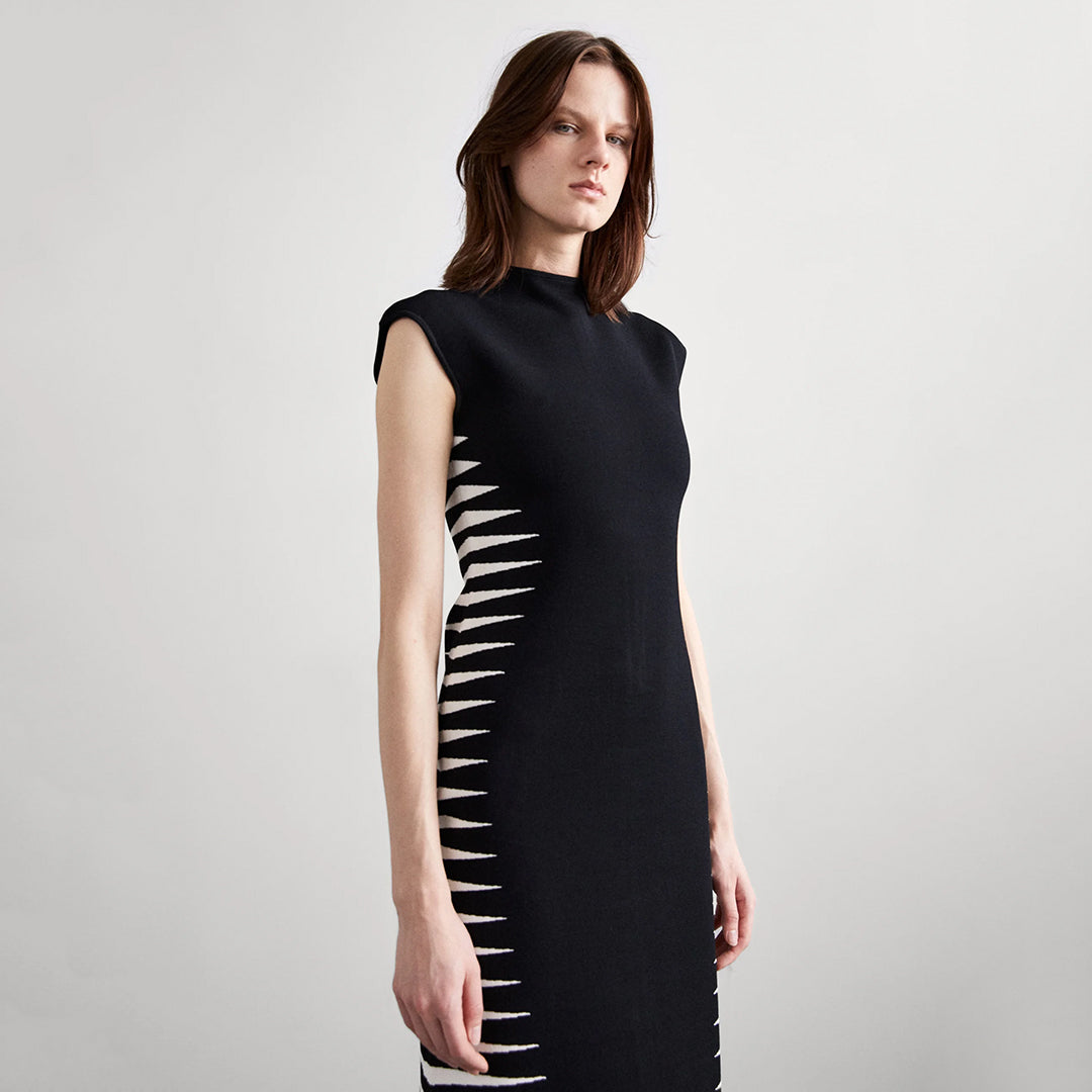 Contrast Midi Dress Black White