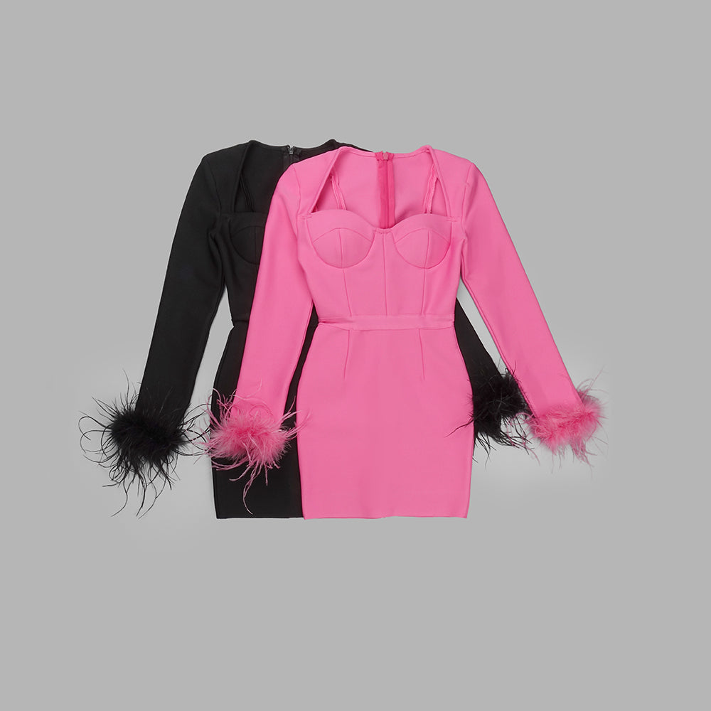 Feather Long Sleeve Bustier Dress HV9157