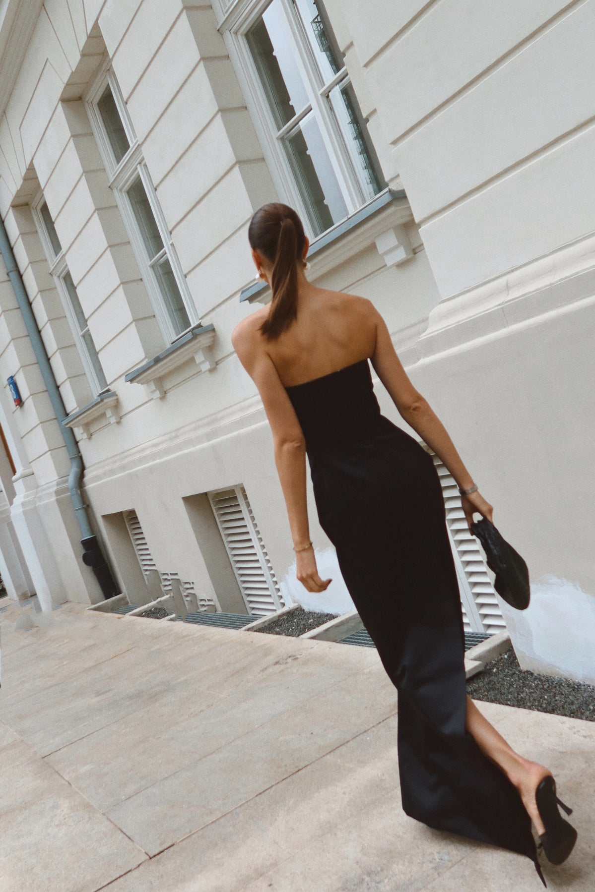 Strapless Crystal Bow Maxi Dress Black HV1775