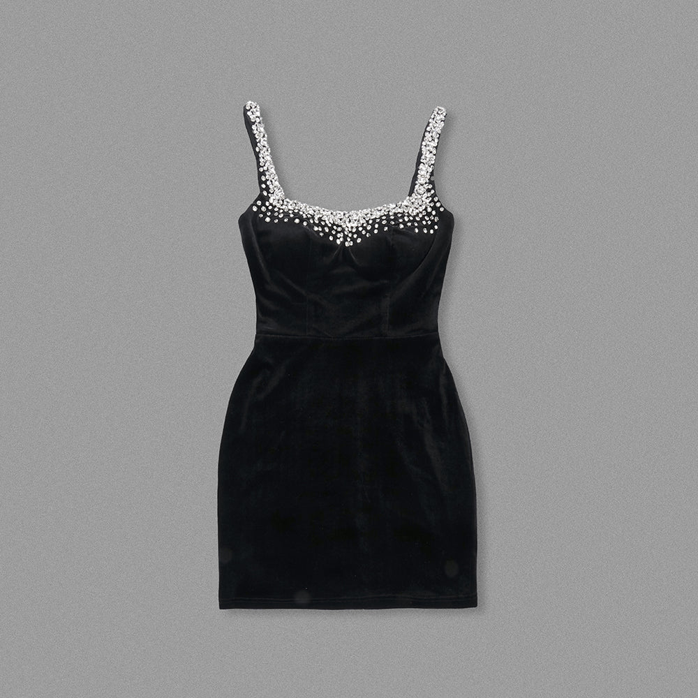 Crystal Embellished Velvet Dress Black HV2193