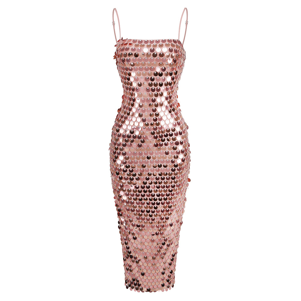 Big Sequin Maxi Dress Hot Pink HV9114