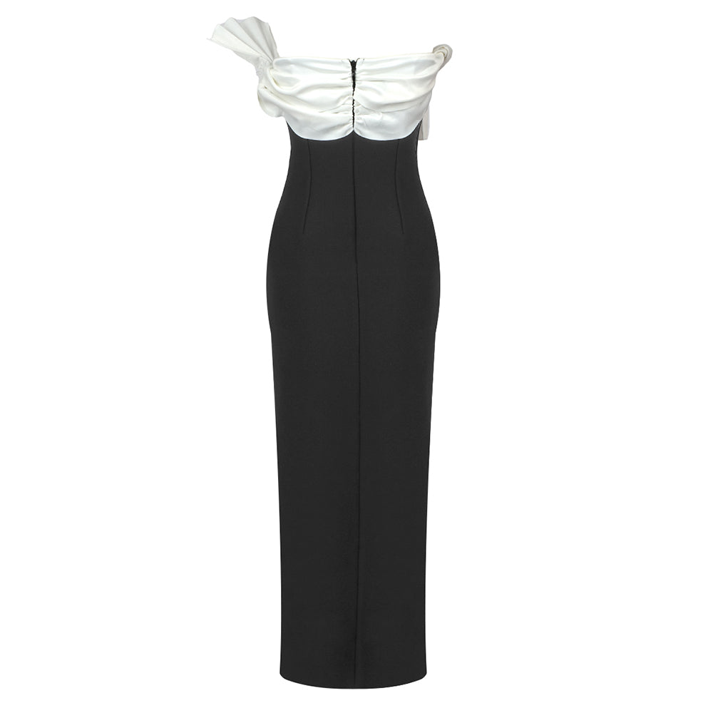 Pleated Detail Midi Dress Black White HV9661
