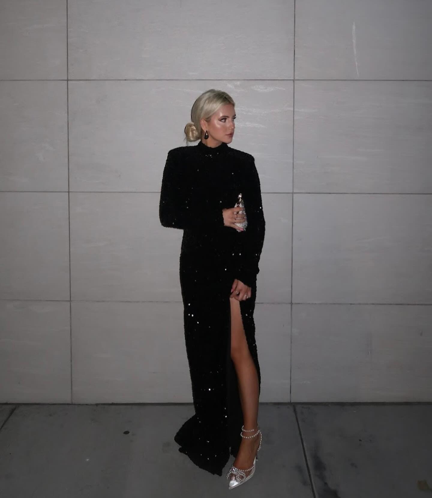 Long Sleeve Sequin Backless Maxi Dress Black HV1177