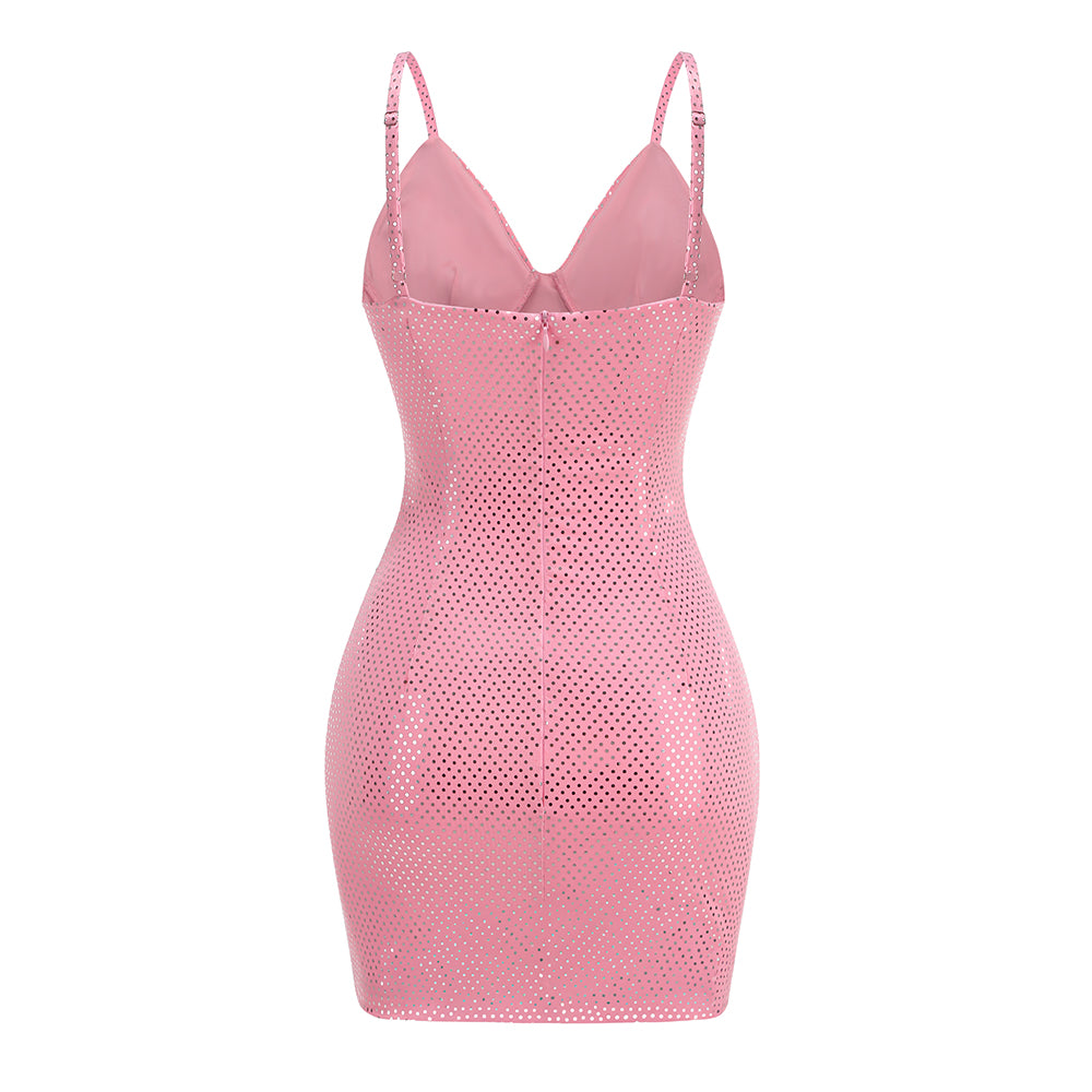 Silver Polka Dot Bustier Dress Pink HV1747