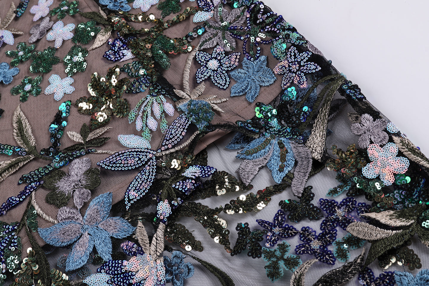 One Sleeve Sequin Floral Maxi Dress HV1608