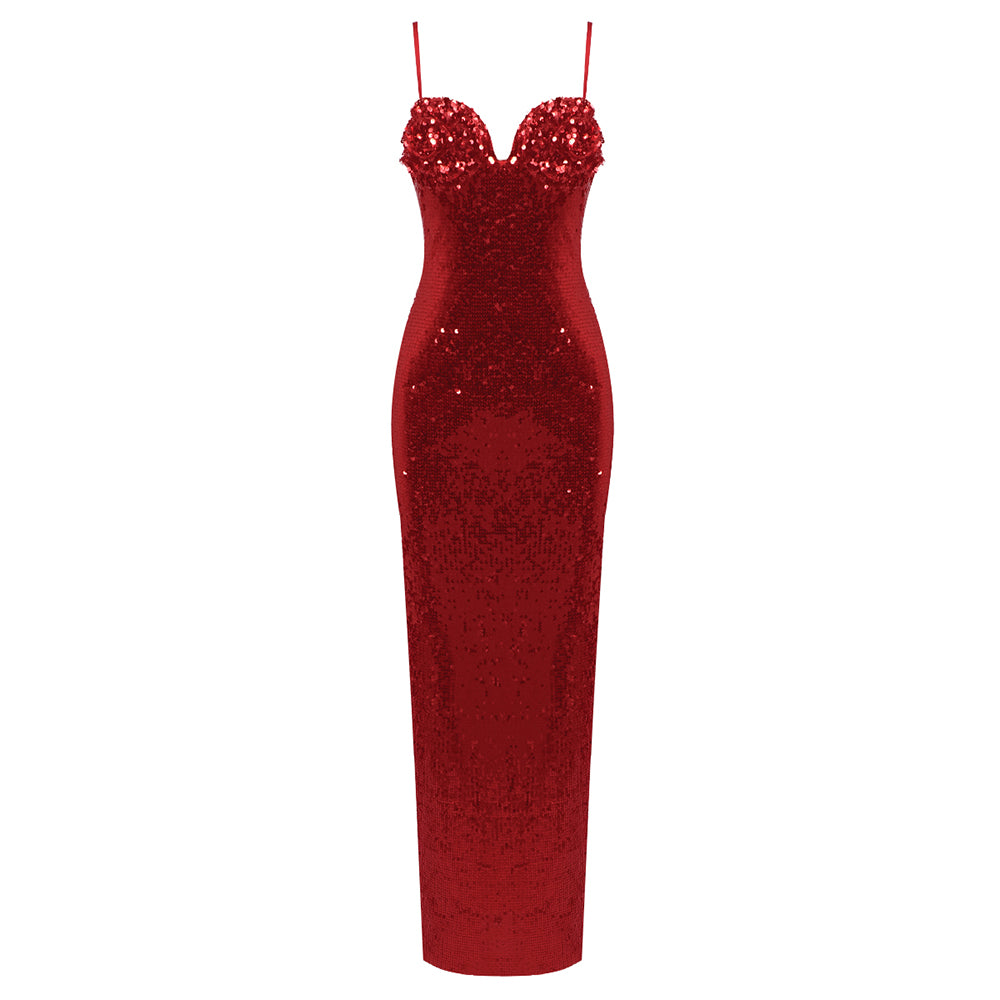 Flower Bustier Sequin Maxi Dress HV8416