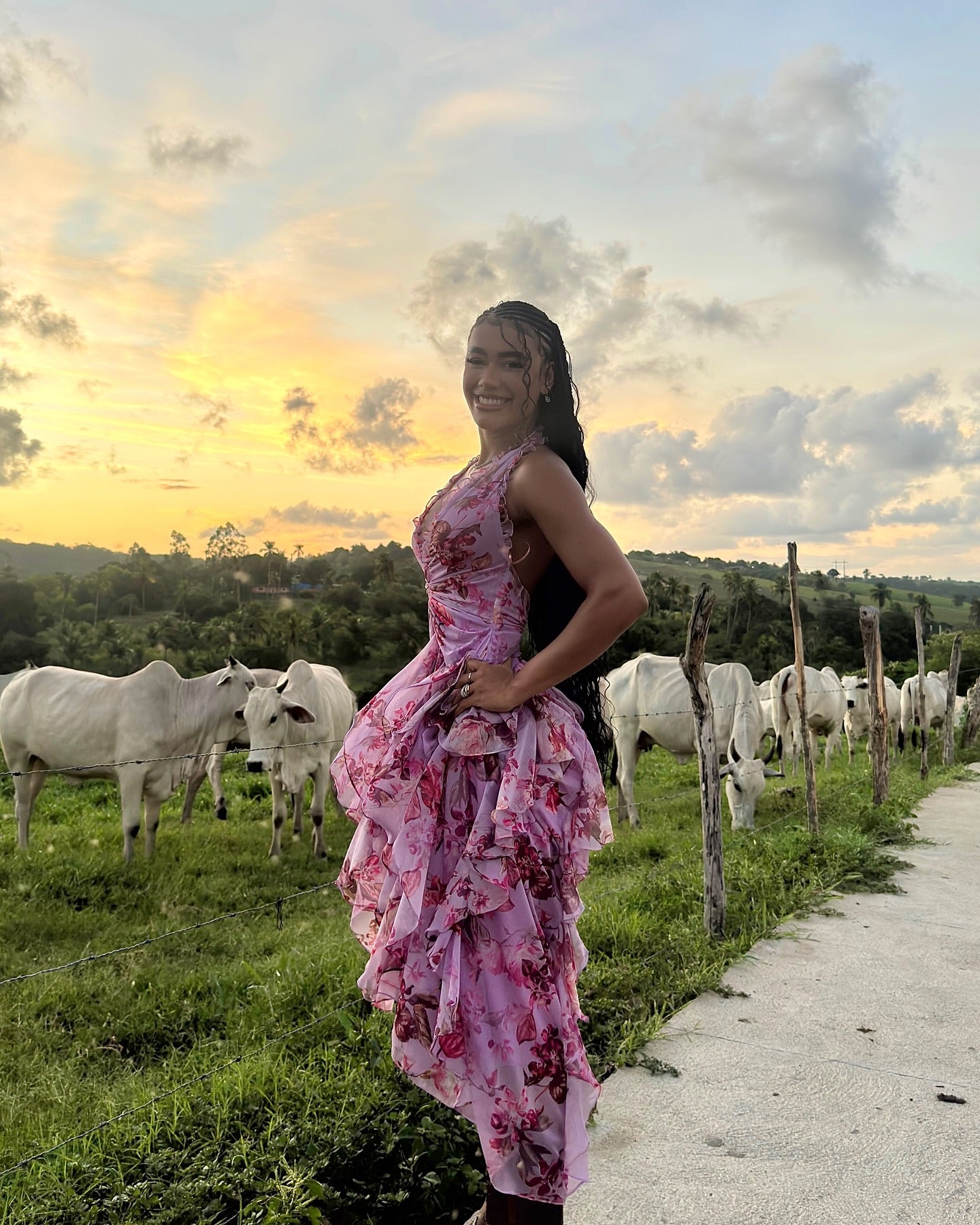 Halter Floral Ruffle Maxi Dress Pink HV2137