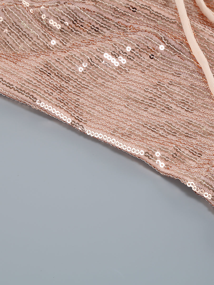Feather Detail Sequin Dress Pink