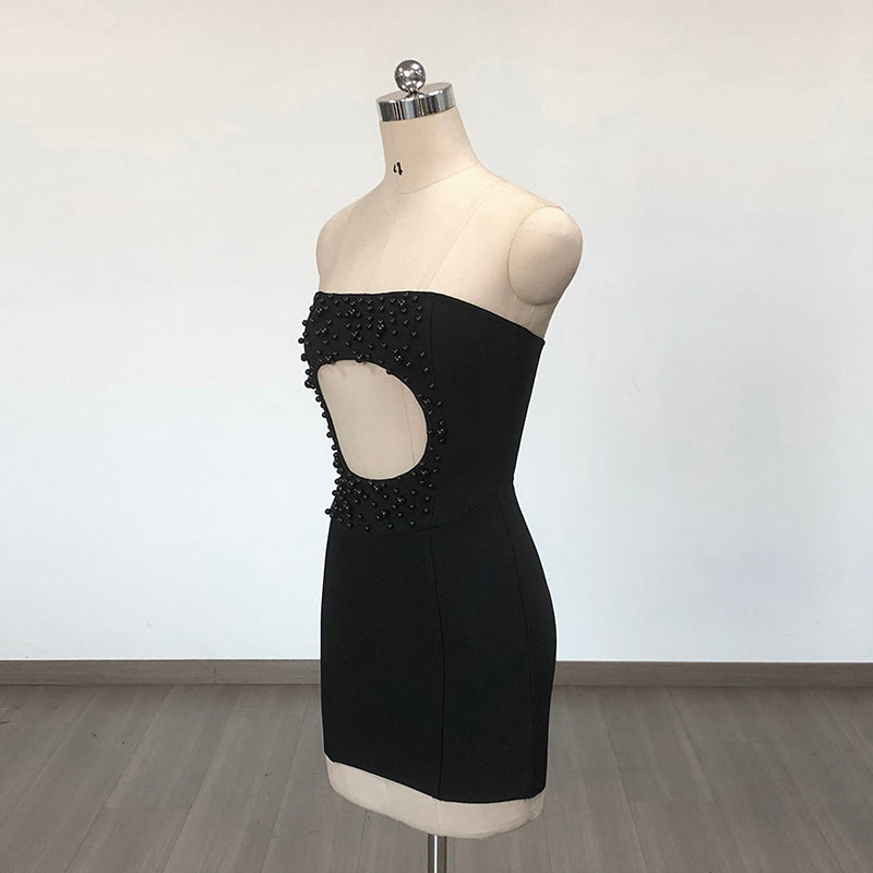 Strapless Embellished Cut Out Dress Black HV1517