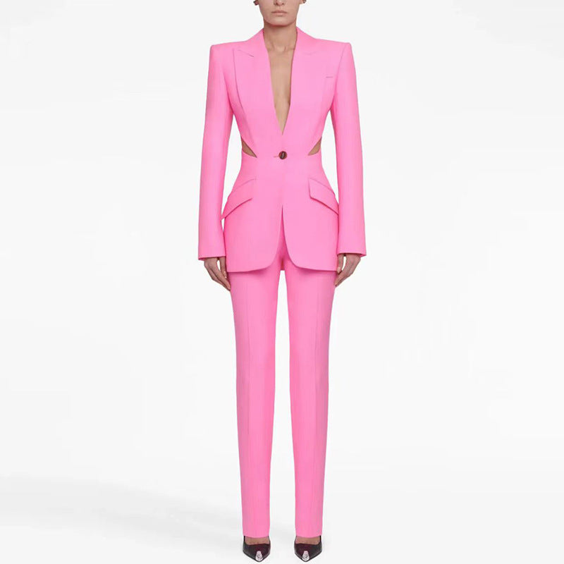 Long Sleeve Mesh Insert Suit Pink HV1485