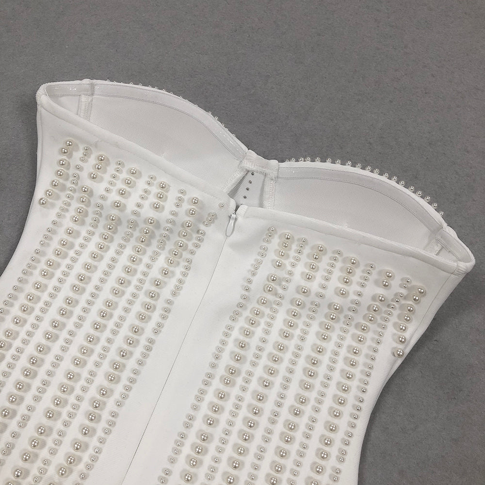 Strapless Bustier Pearl Tassel Midi Dress HV1353