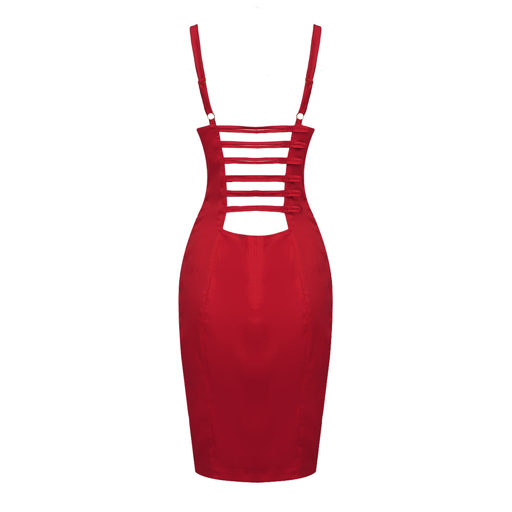 Geo Bustier Strappy Back Dress Red HV9023