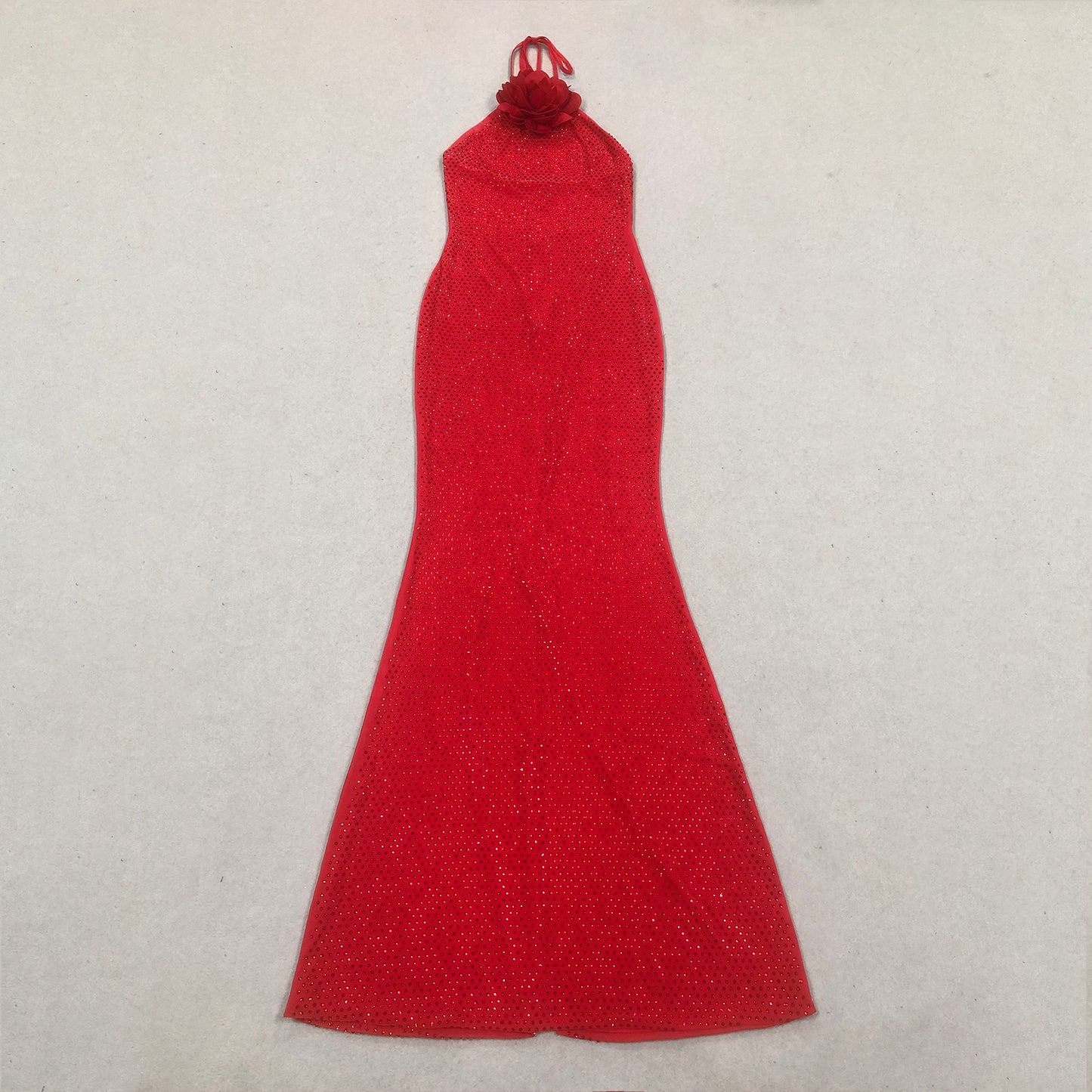 Halter Floral Embellished Maxi Dress Red