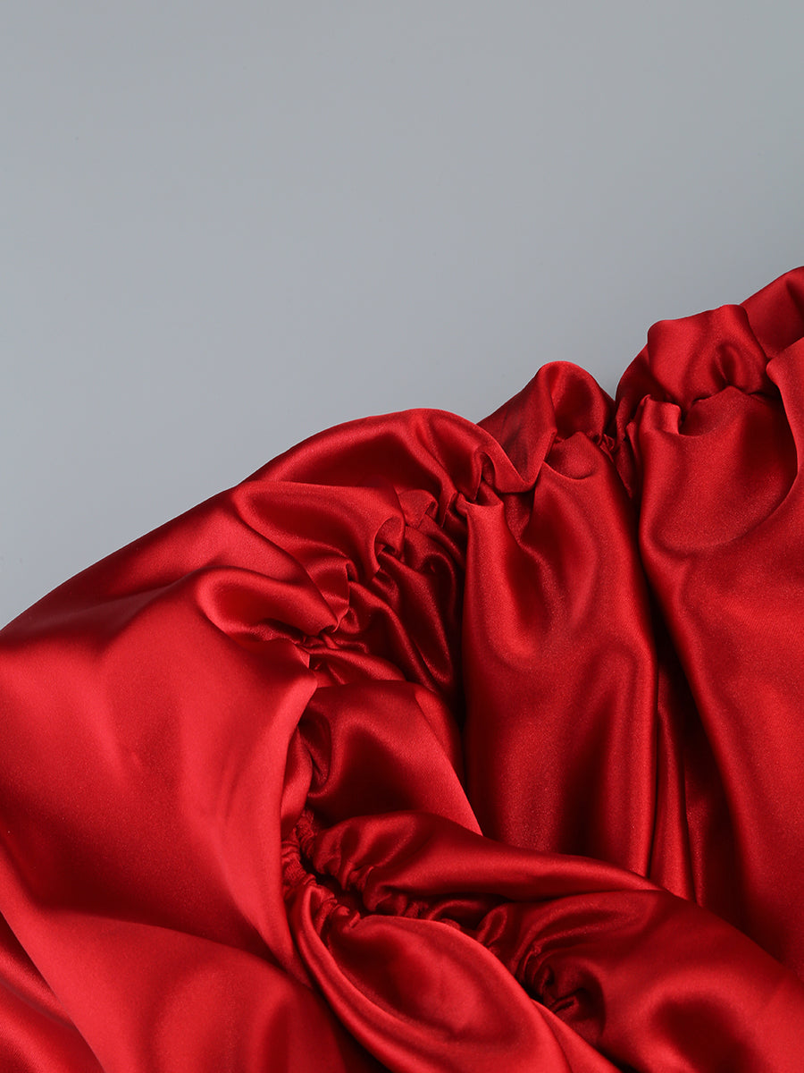 Strapless Floral Puff Detail Corset Maxi Dress Red