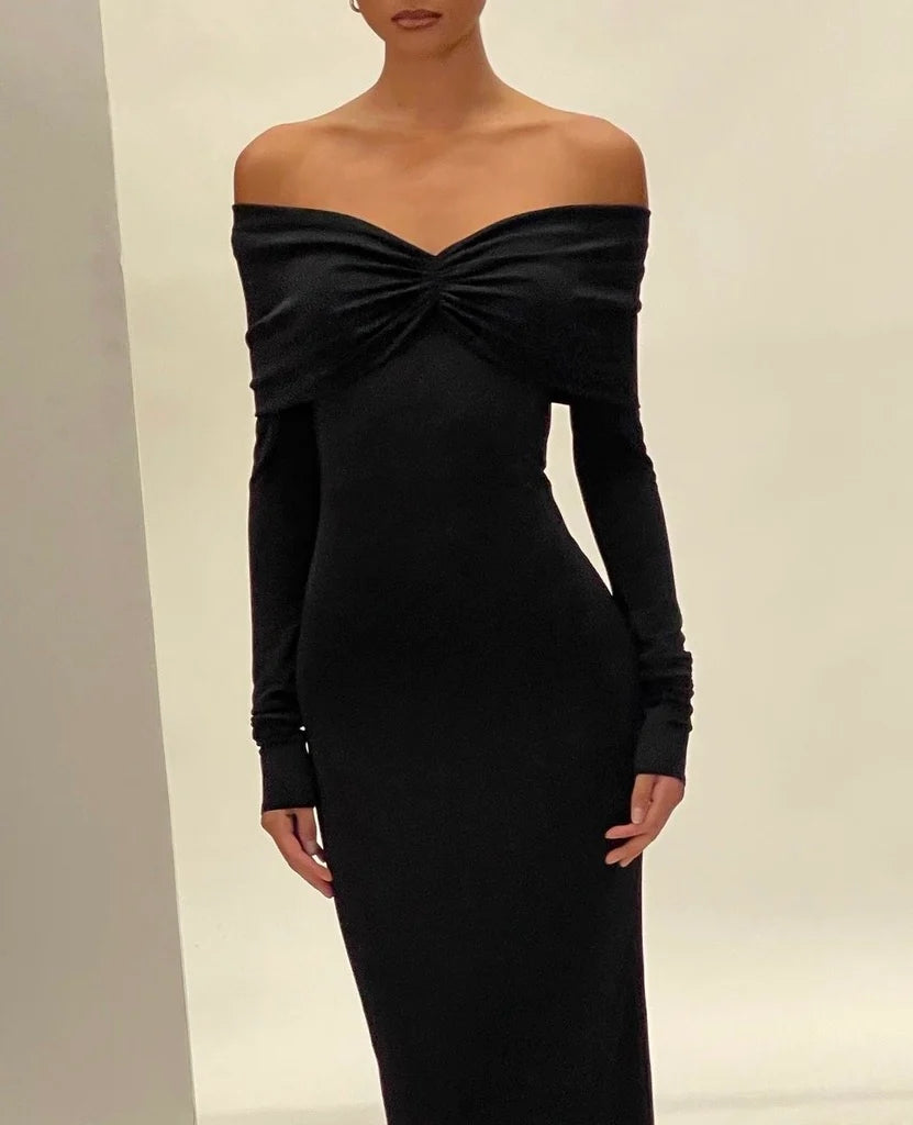 Long Sleeve Off The Shoulder Maxi Dress HV1060