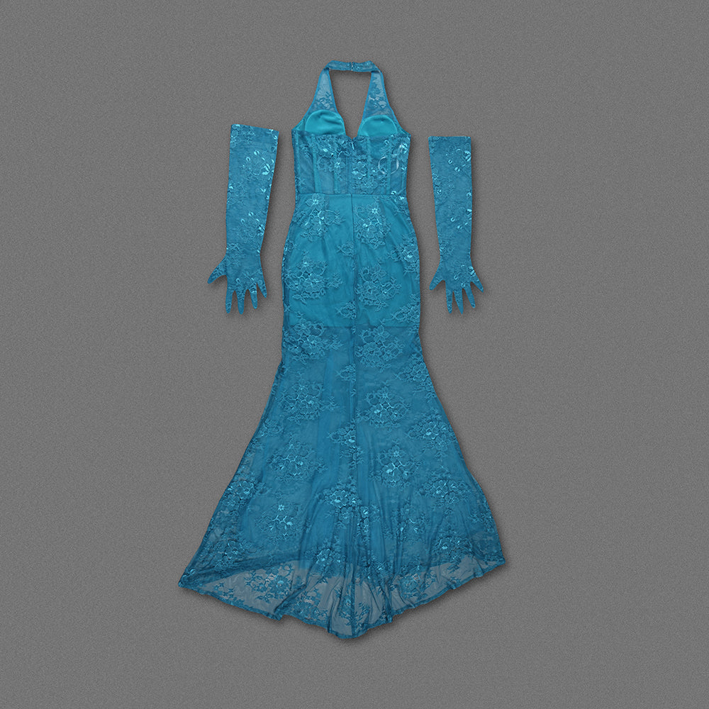 Halter Bustier Lace Mermaid Maxi Dress HV9972