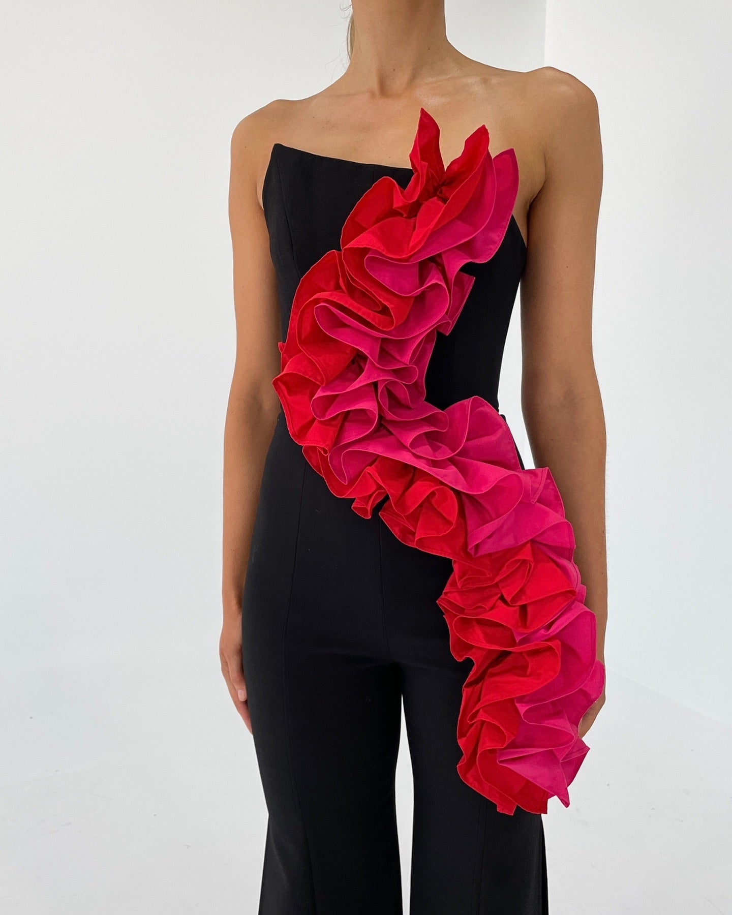 Strapless Ruffle Jumpsuit Black HV1604