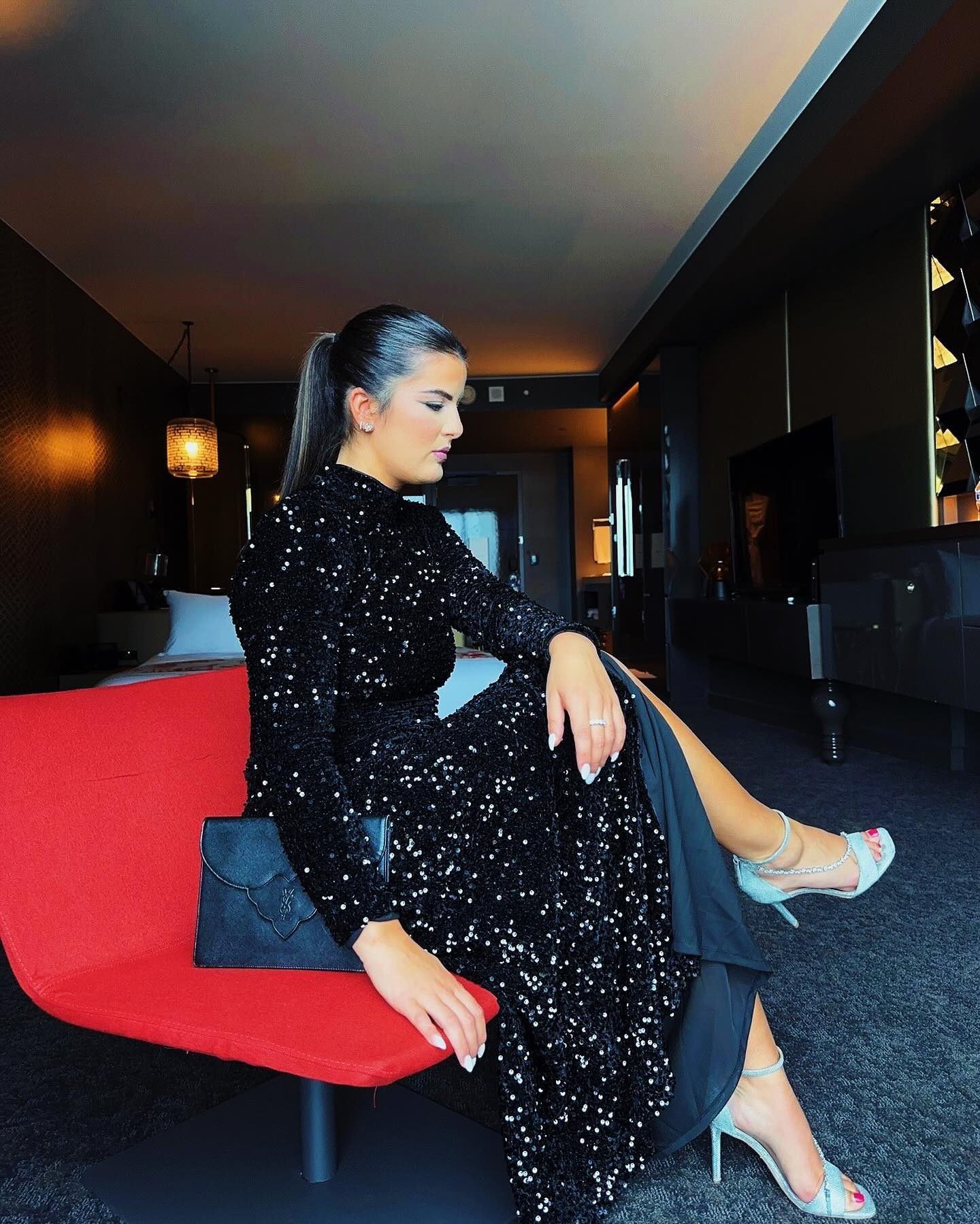 Long Sleeve Sequin Backless Maxi Dress Black HV1177