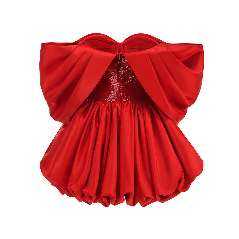 Bardot Sequin Bustier Puff Dress Red