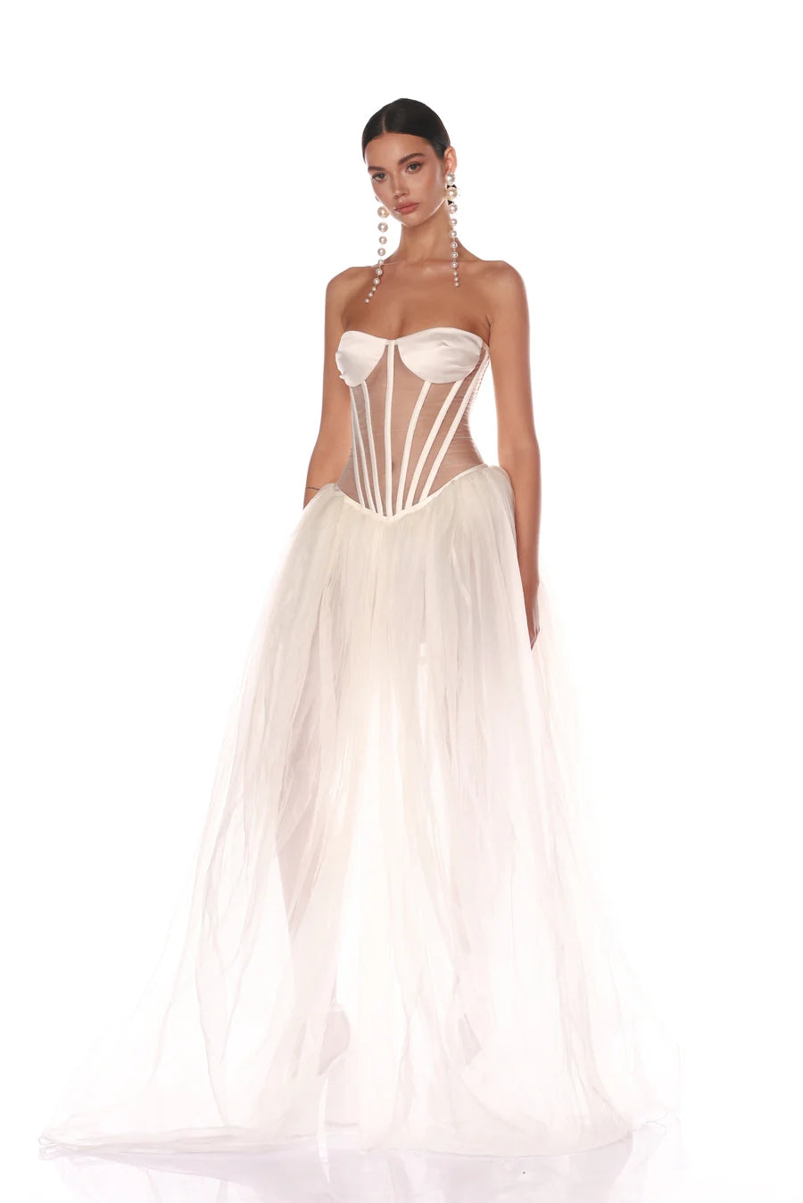 Strapless Corset A Line Maxi Dress White HV1963