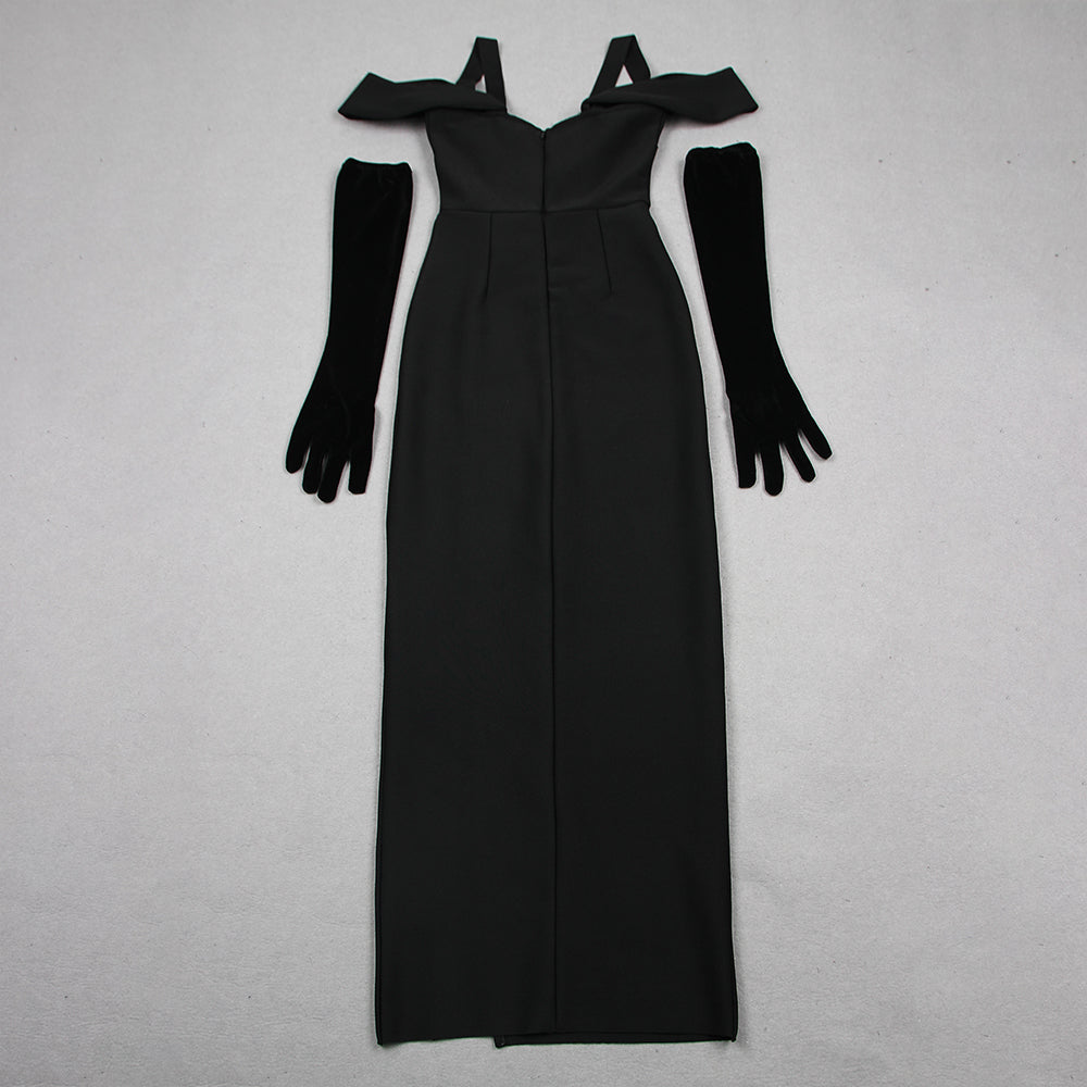 Sparkly Rose Bustier Maxi Dress Black HV1082