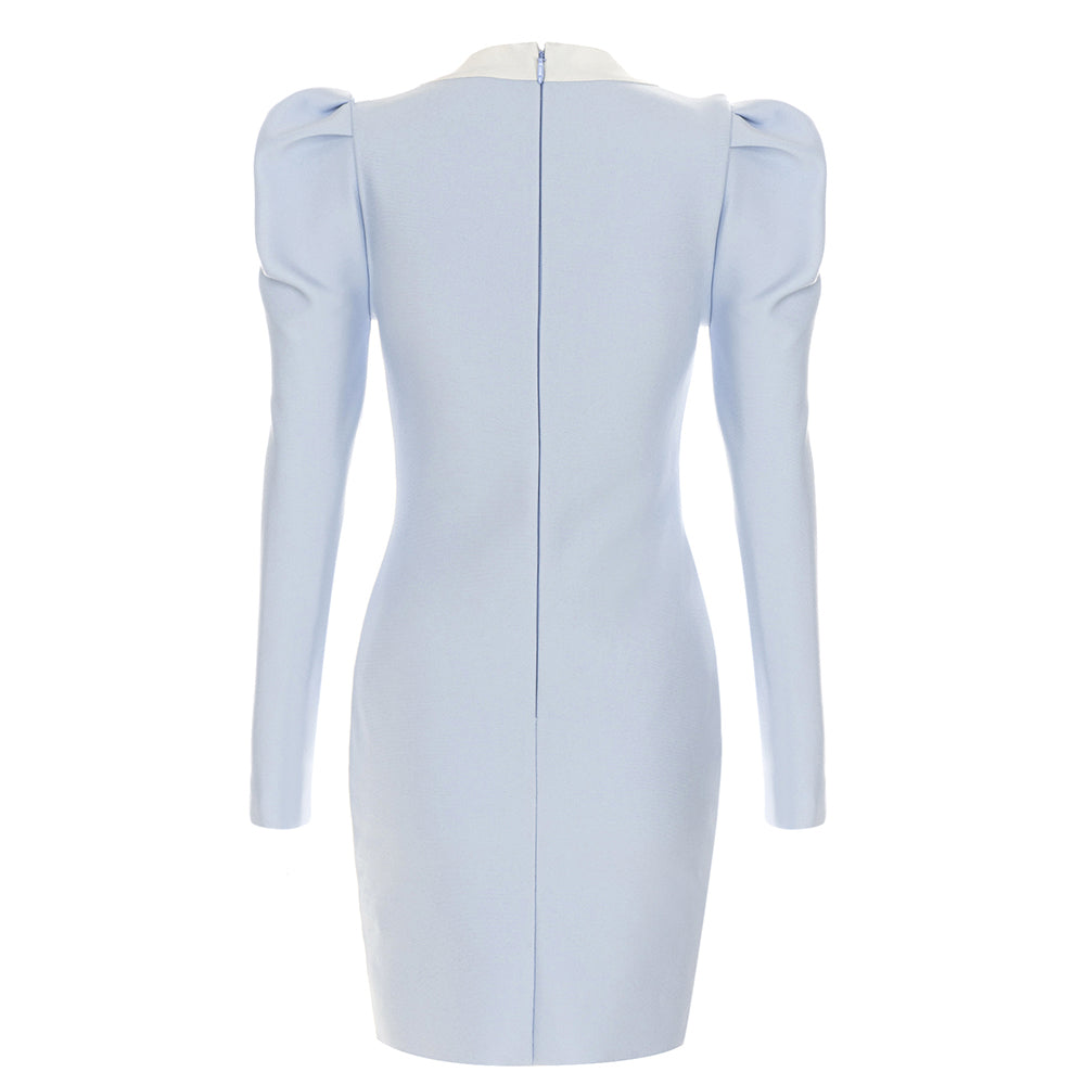 Puff Long Sleeve Dress Blue White HV9759