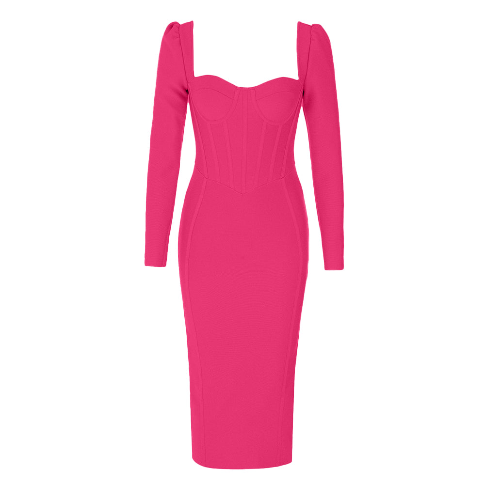 Long Sleeve Corset Design Midi Dress HV9755