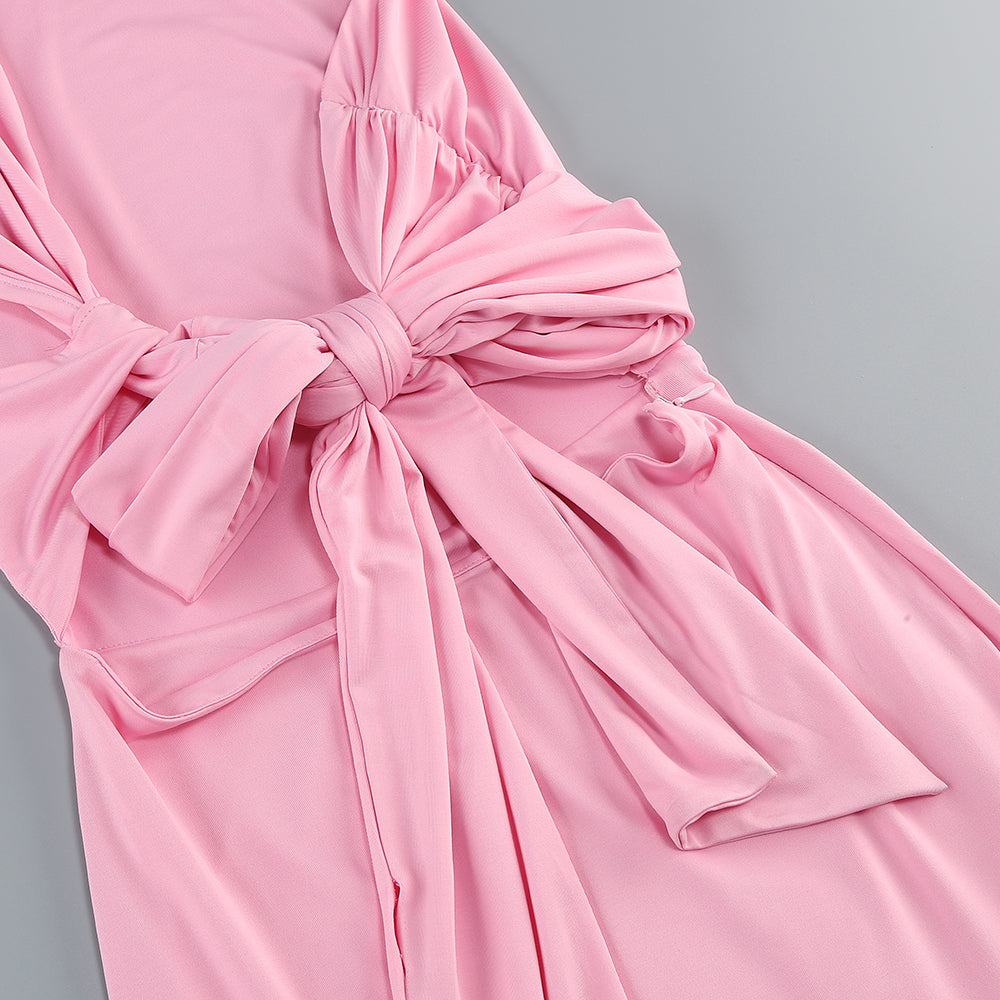 One Shoulder Backless Maxi Dress Pink
