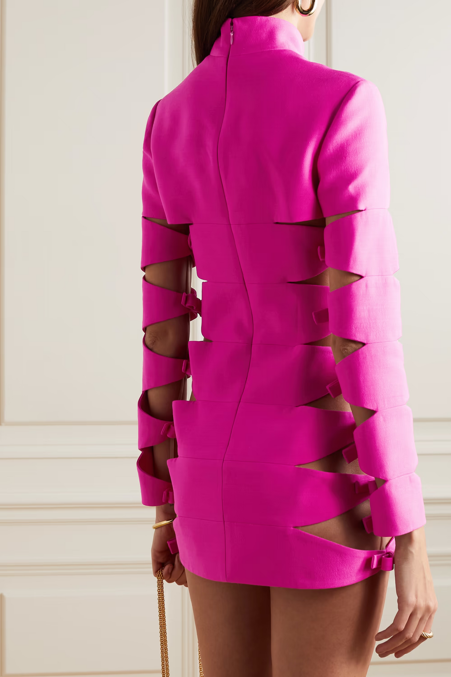 Long Sleeve Side Cut Out Dress Hot Pink HV9160