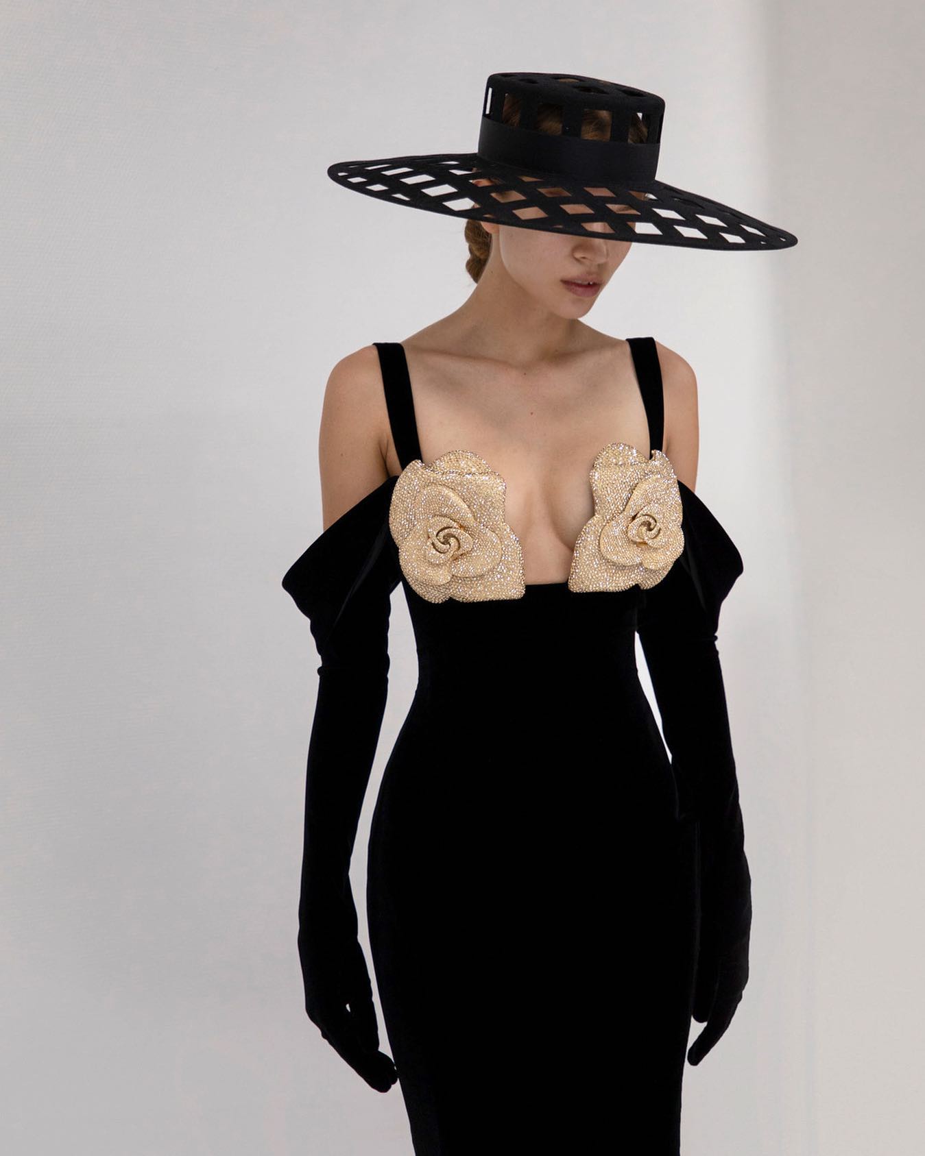 Sparkly Rose Bustier Maxi Dress Black HV1082