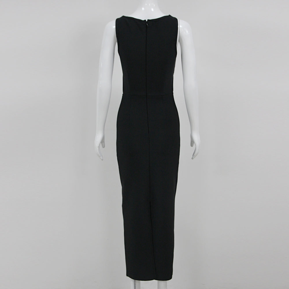 Floral Detail Midi Dress Black White HV1398