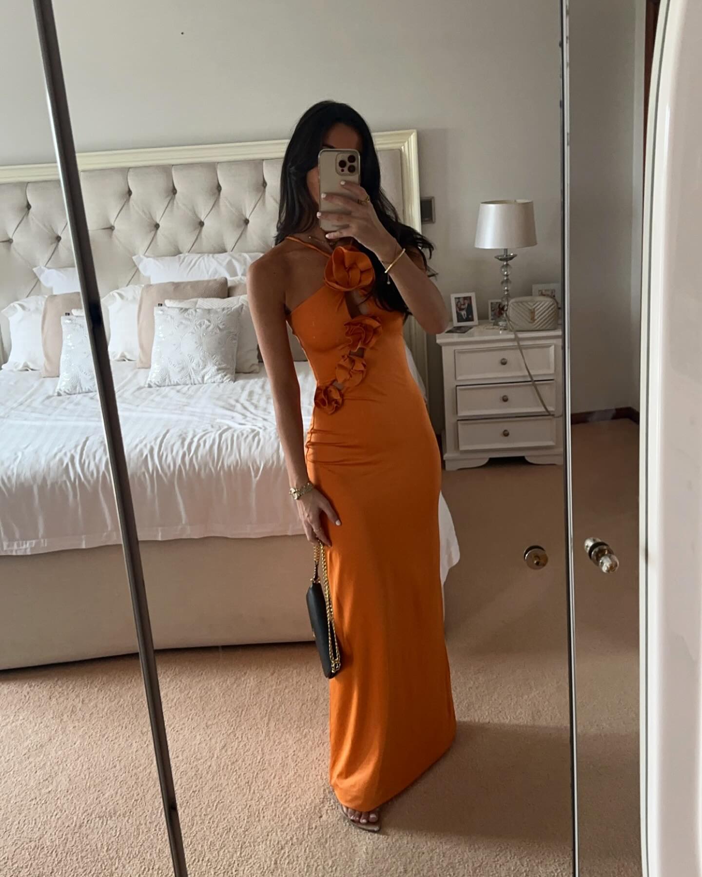 Halter Floral Maxi Dress Orange HV1582