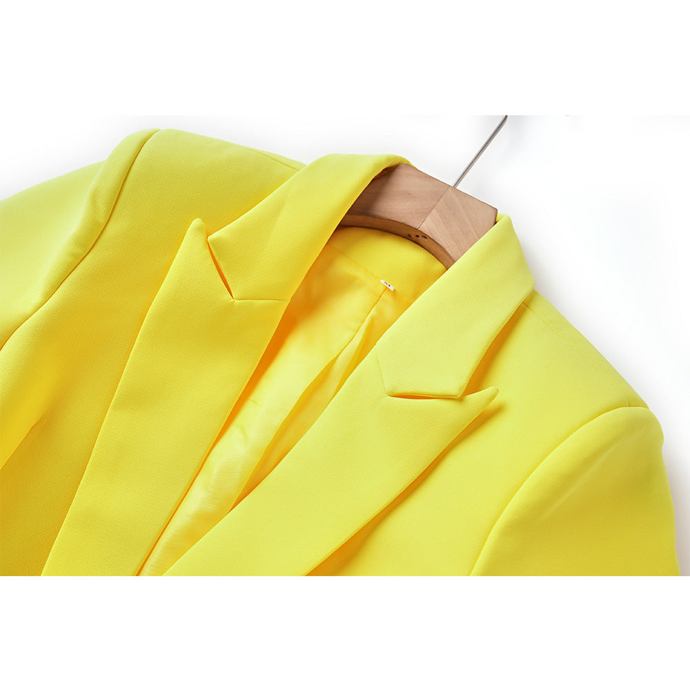 Long Sleeve Feather Detail Blazer Yellow Purple