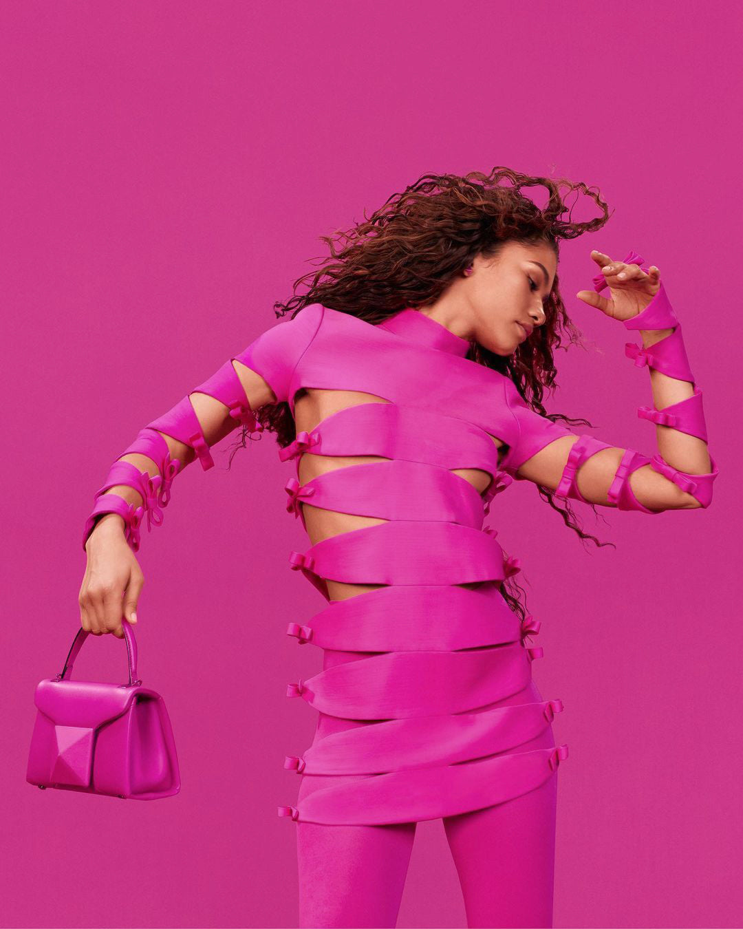 Long Sleeve Side Cut Out Dress Hot Pink HV9160